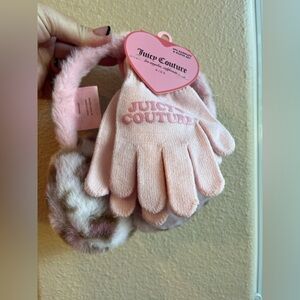 Juicy Couture Pink Kids Gloves and Leopard Earmuffs Set